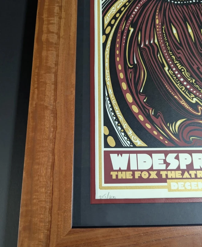 Custom eucalyptus wood frame with Widespread Red mat accent, alternate angle