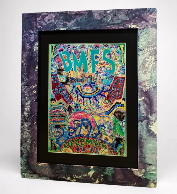 Custom frame with white-base multi-color hydro dip finish, alternate angle